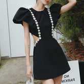 Diamante Puff Sleeves Mini Dress